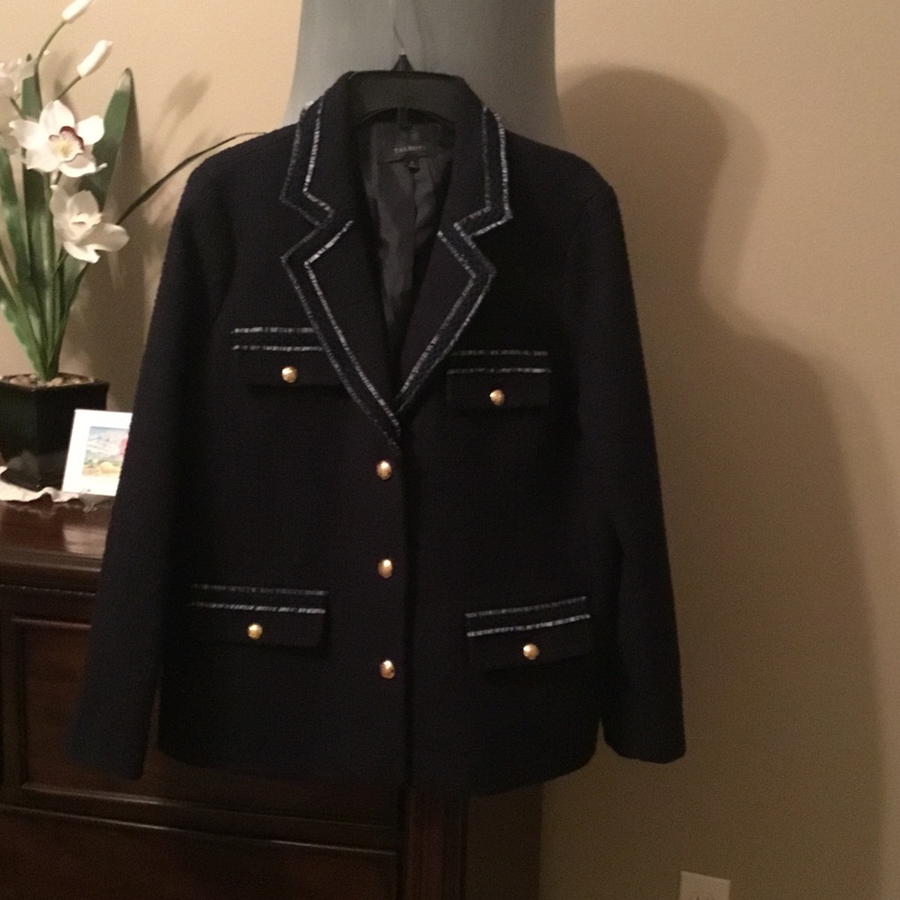 Talbots Navy Tweed Blazer with Gold Accents NWOT